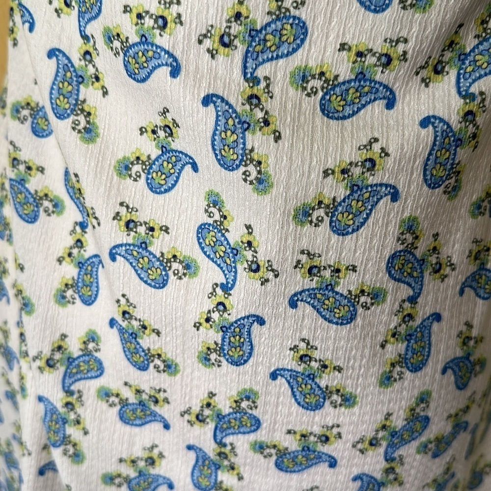 NWT Stradivarius blue paisley on off white mini babydoll dress Size L - Picture 6 of 10